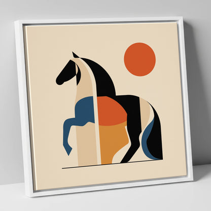 Mid-Century Equine Geometry horse portrait canvas wall art in white frame