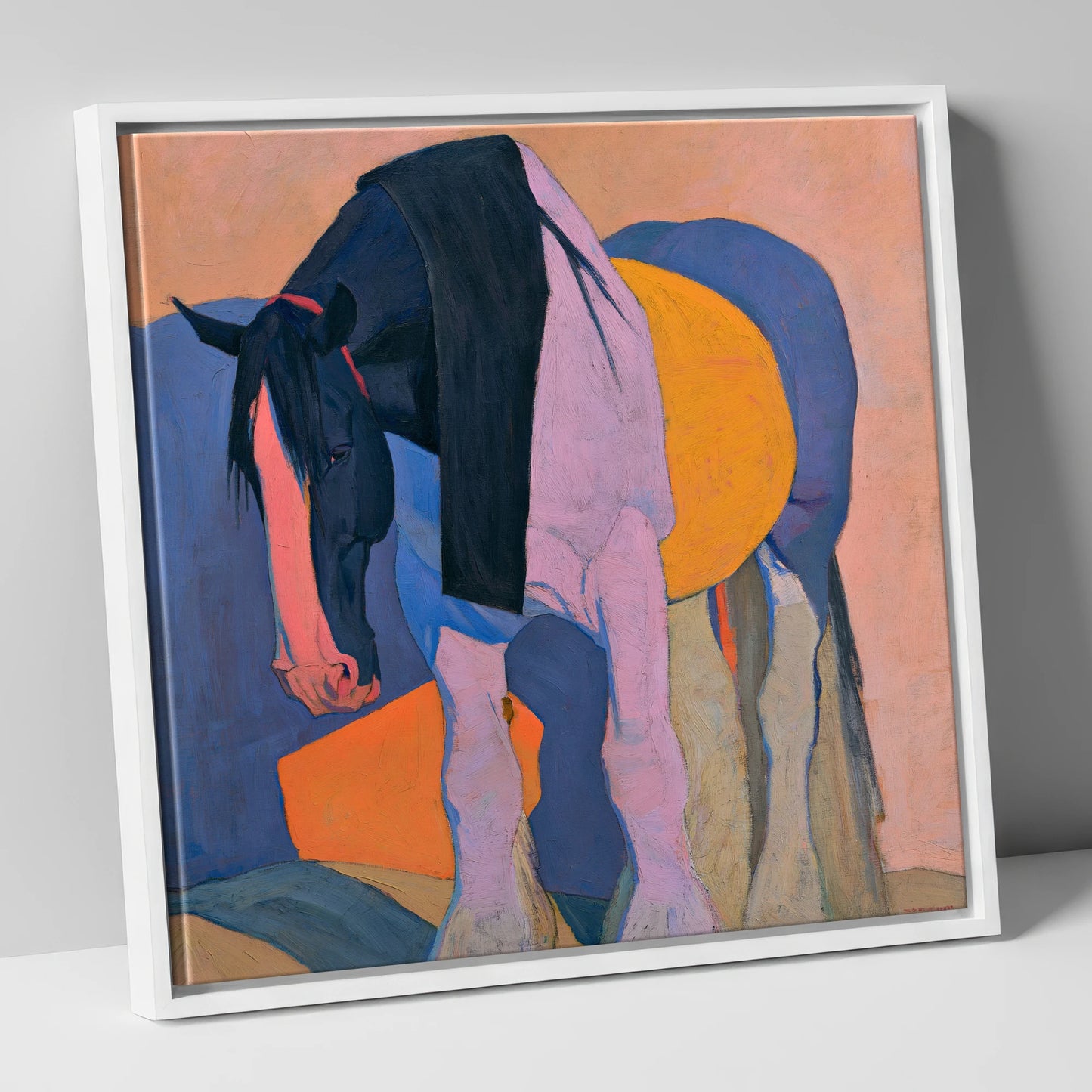 Colourful Abstract Shire Horse horse breed canvas wall art in white frame