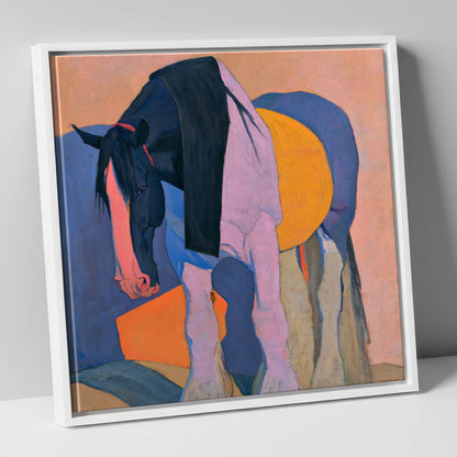 Colourful Abstract Shire Horse horse breed canvas wall art in white frame