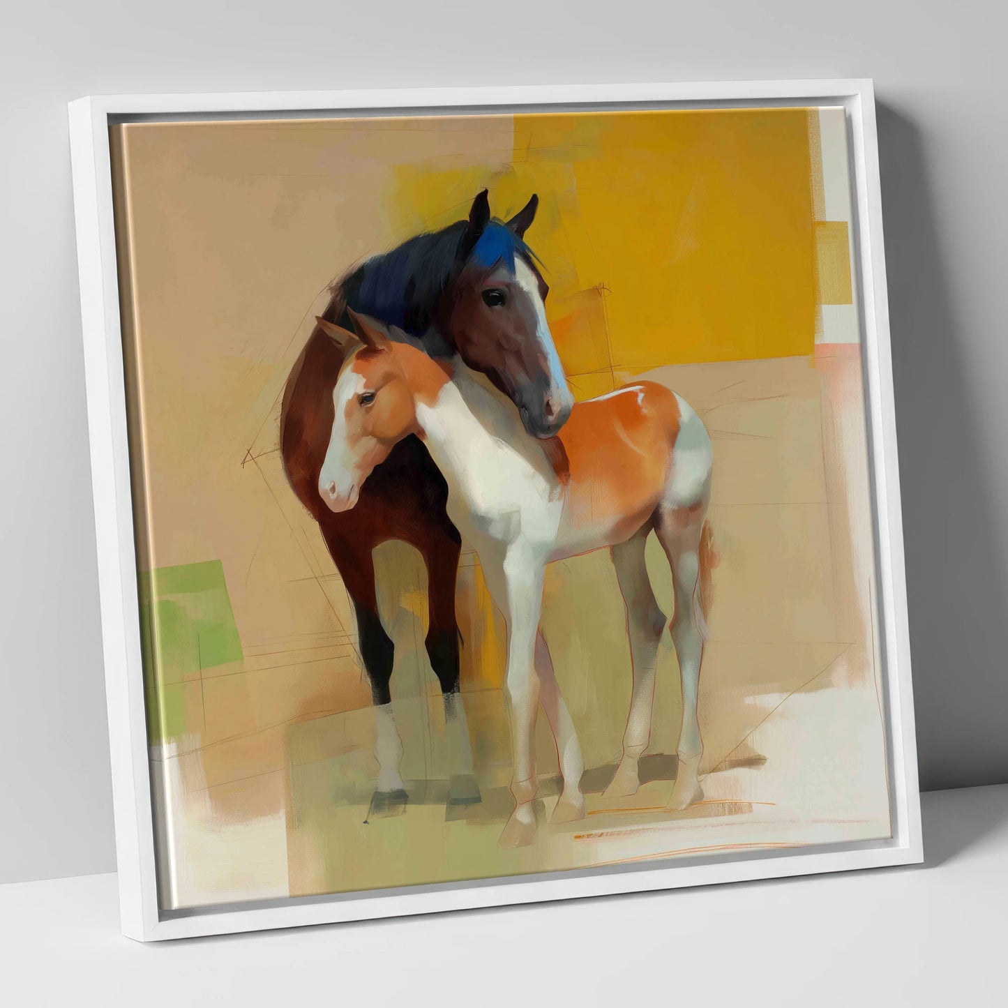 Vivid Bond mare & foal canvas wall art in white frame