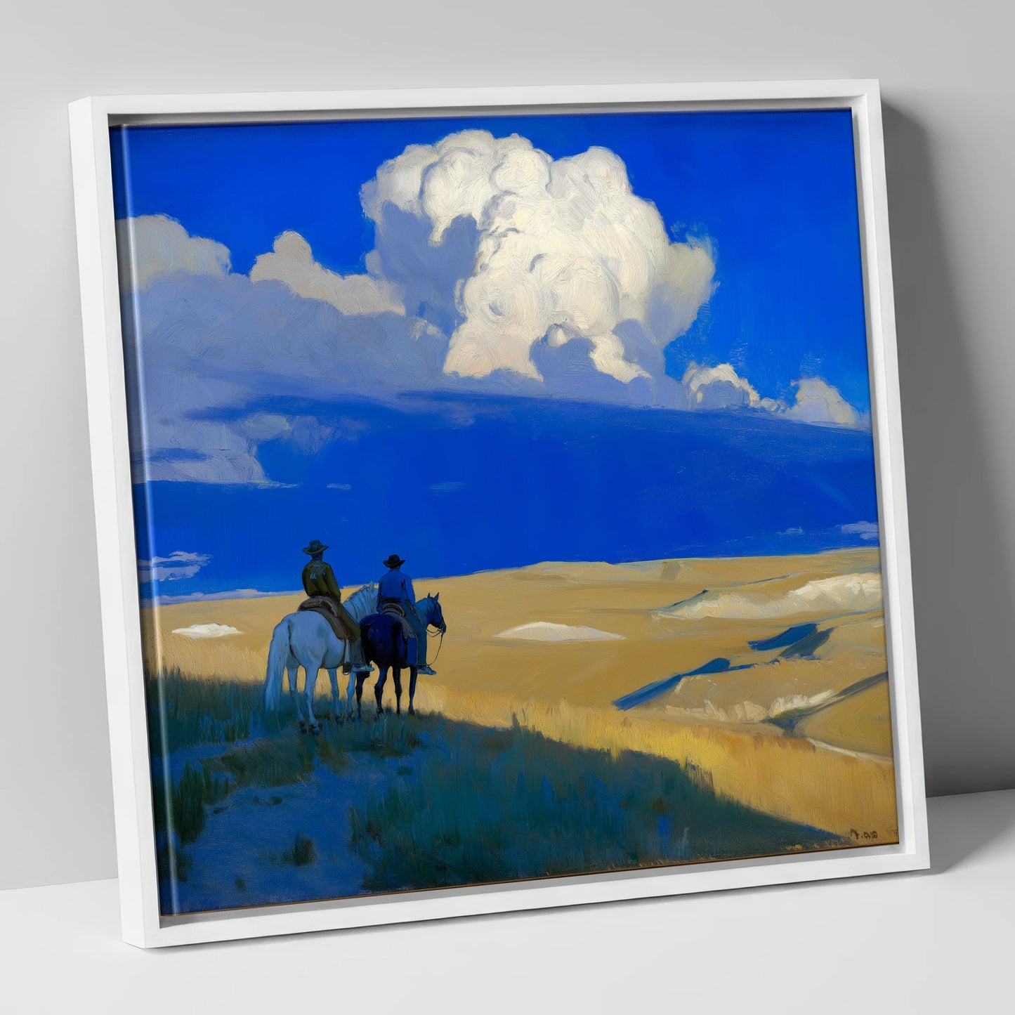 Beneath the Cobalt Sky horse landscape canvas wall art in white frame