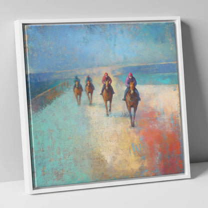 The Morning String racing horse canvas wall art in white frame