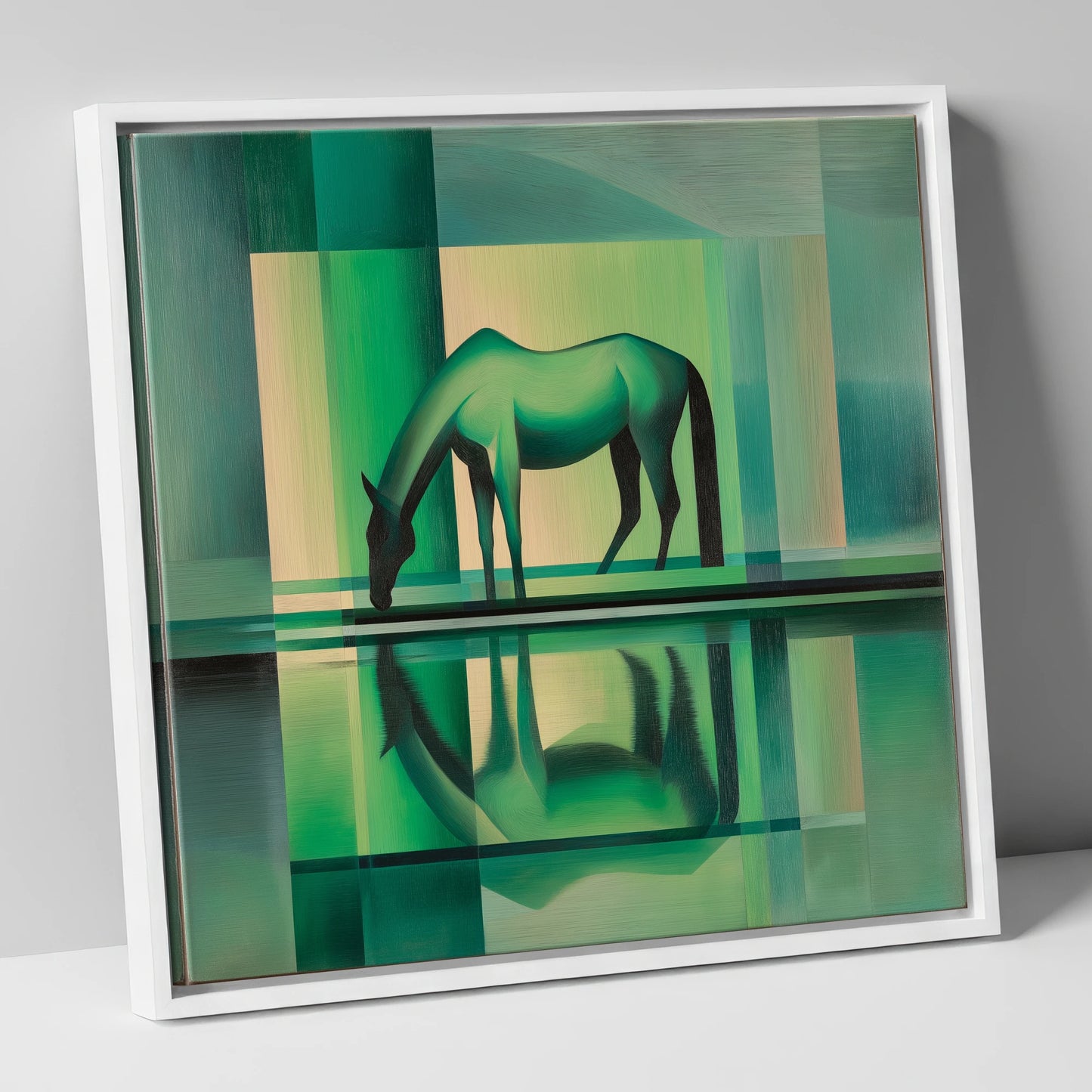 Verdant Reflection horse portrait canvas wall art in white frame