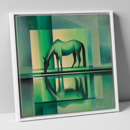Verdant Reflection horse portrait canvas wall art in white frame