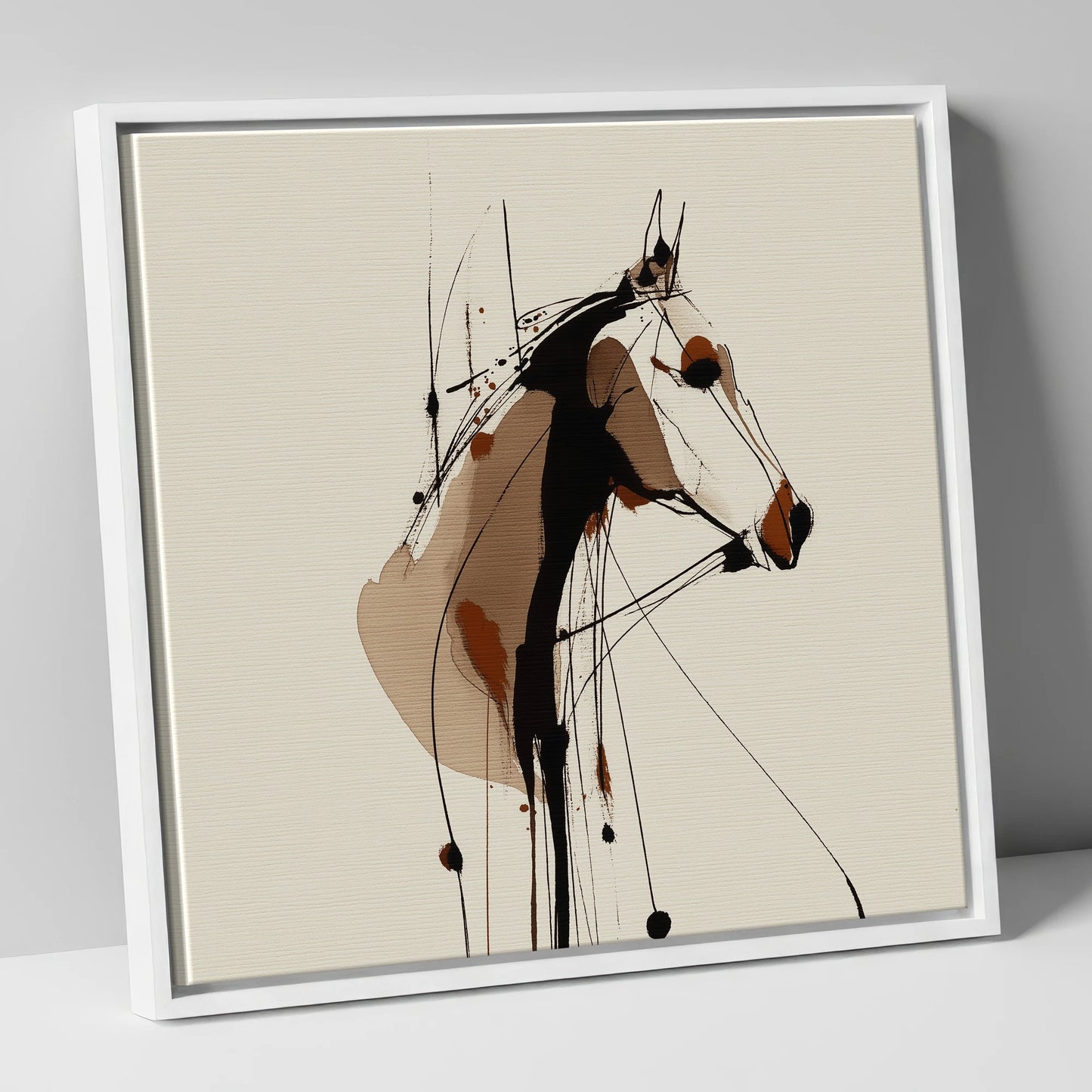 Dynamic Sepia Profile horse portrait canvas wall art in white frame