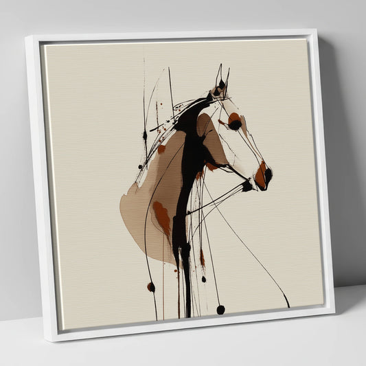 Expressive Sepia Horse Profile horse portrait canvas wall art in white frame