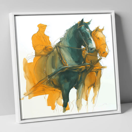 Harnessed Momentum working horse canvas wall art in white frame