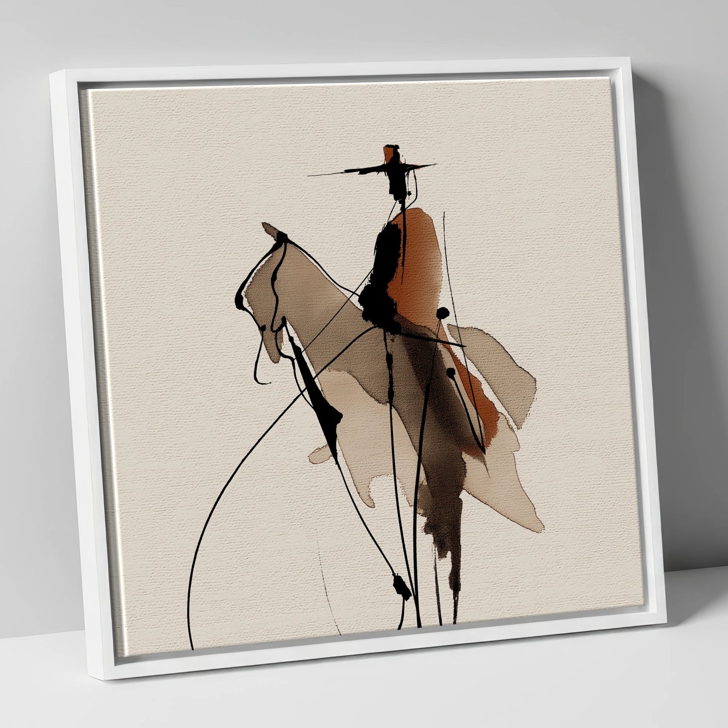 Vaquero Silhouette western horse canvas wall art in white frame