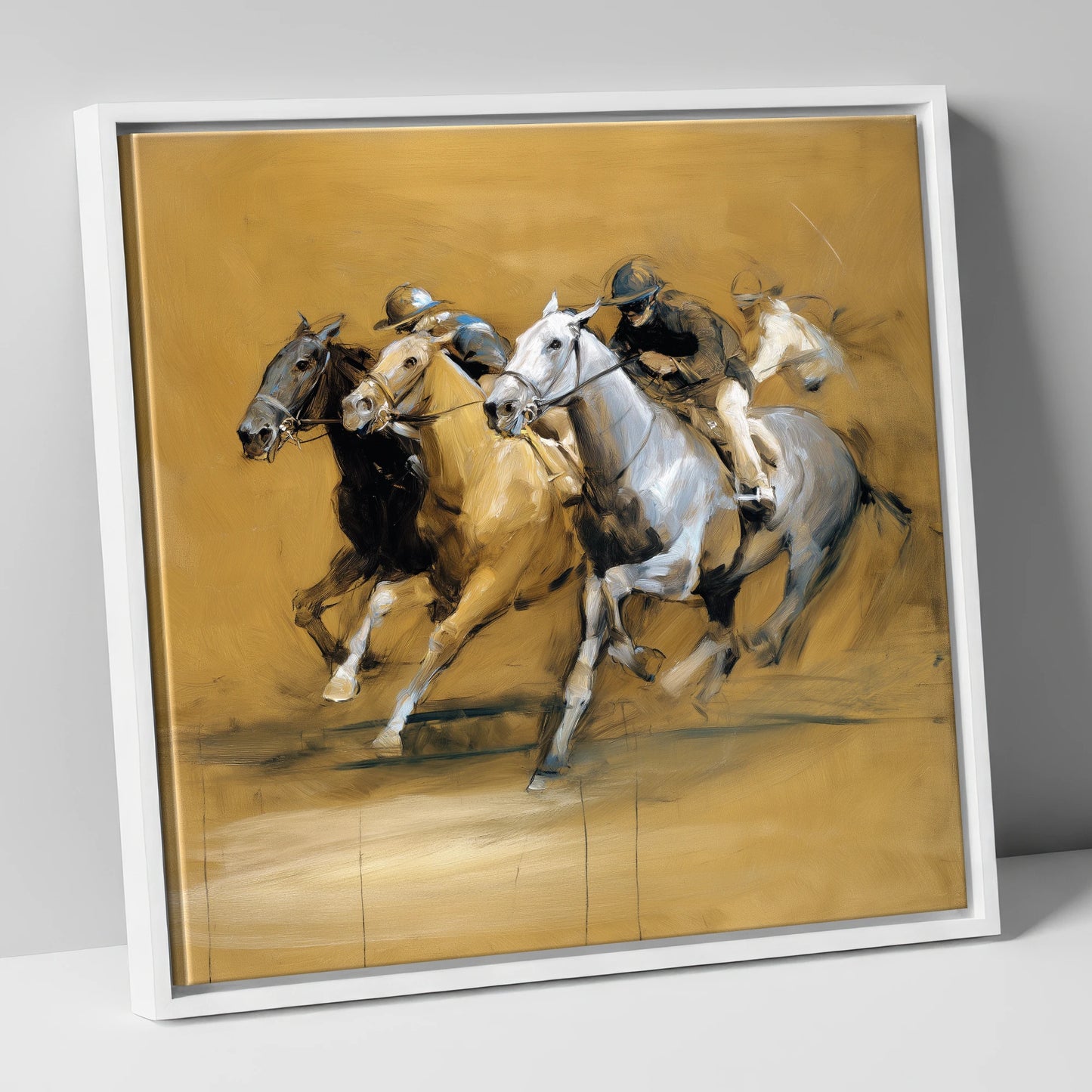The Final Furlong racing horse canvas wall art in white frame