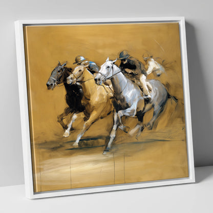 The Final Furlong racing horse canvas wall art in white frame