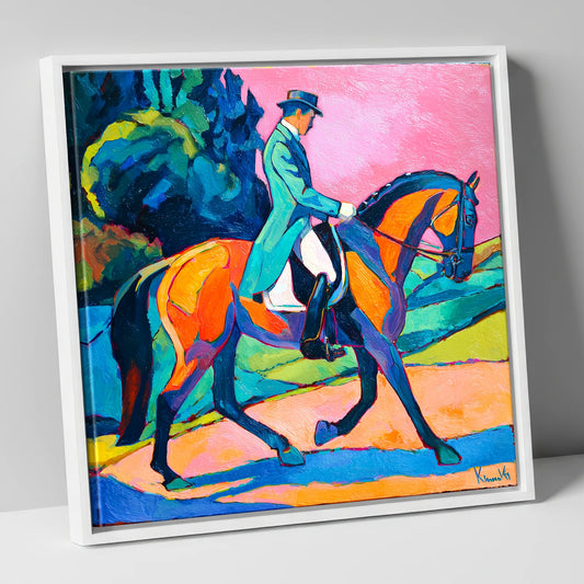 Bold Dressage Harmony dressage horse canvas wall art in white frame