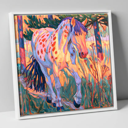 Vibrant Appaloosa In Tall Grass horse breed canvas wall art in white frame