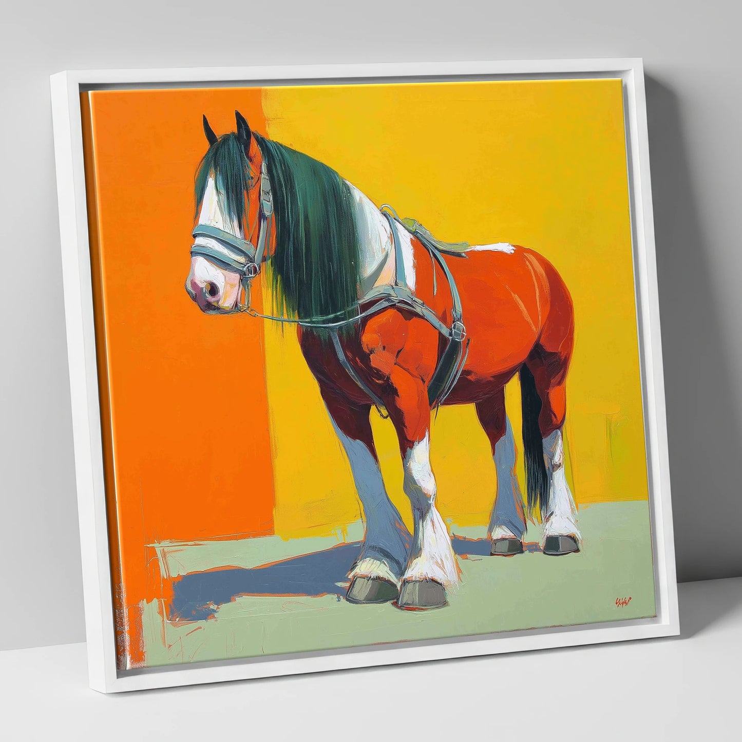 The Vibrant Draught horse breed canvas wall art in white frame