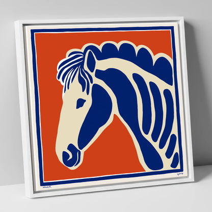 Cobalt Equine Profile horse portrait canvas wall art in white frame