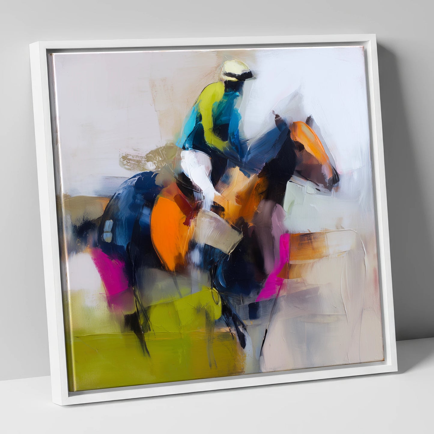 The Vivid Furlong racing horse canvas wall art in white frame