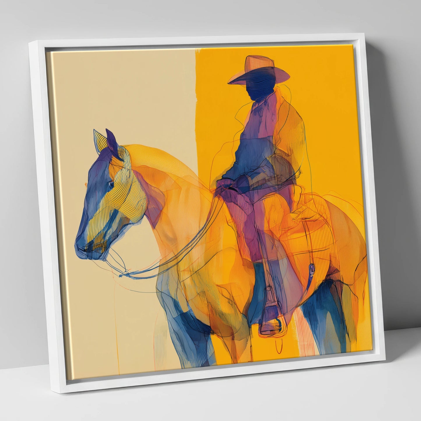 Vivid Western Contours western horse canvas wall art in white frame