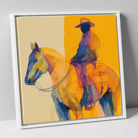 Vivid Western Contours western horse canvas wall art in white frame