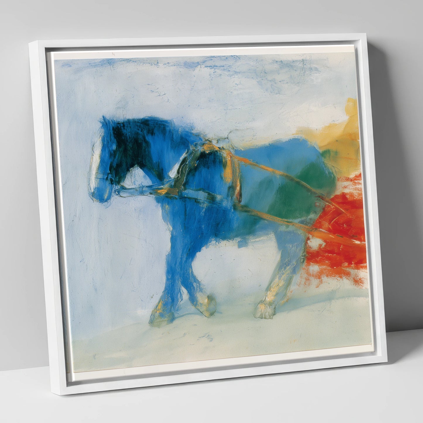 The Azure Draught working horse canvas wall art in white frame