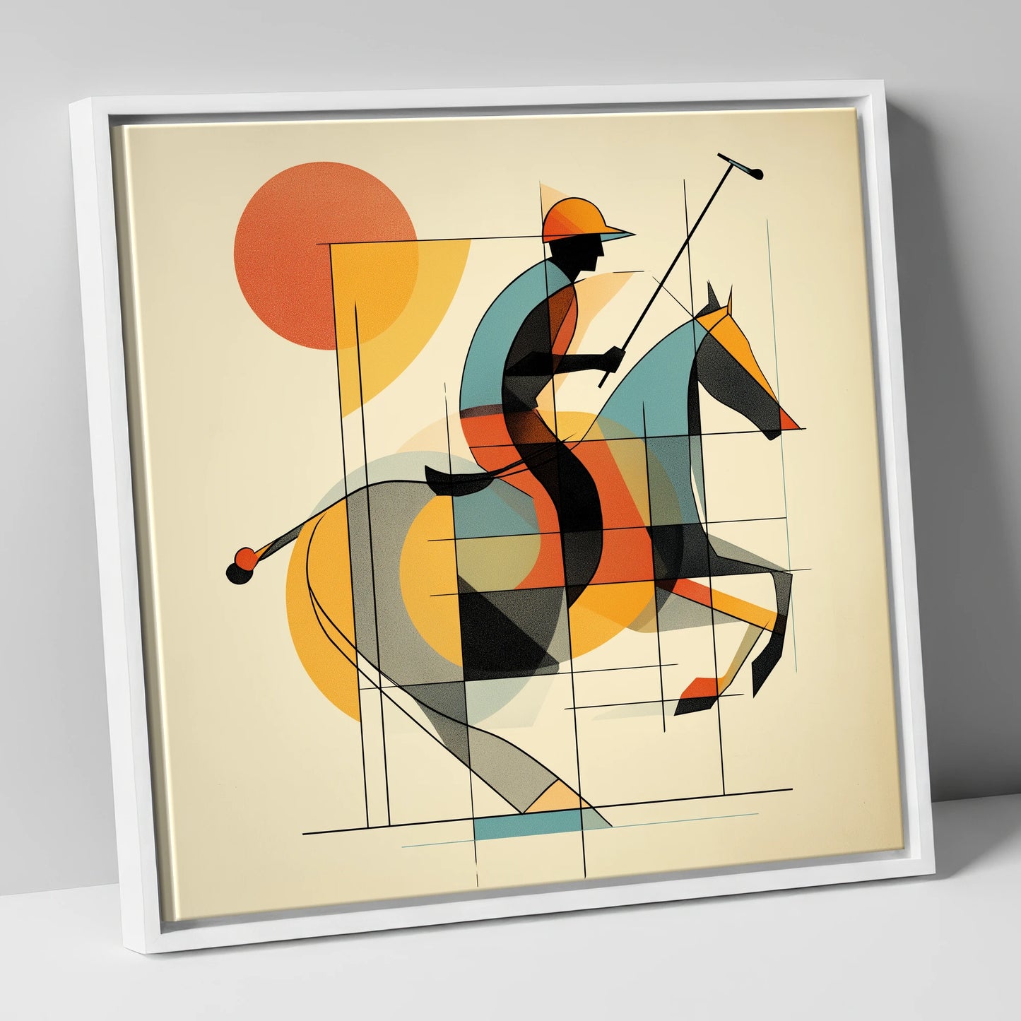 Rhythm of the Chukka polo horse canvas wall art in white frame