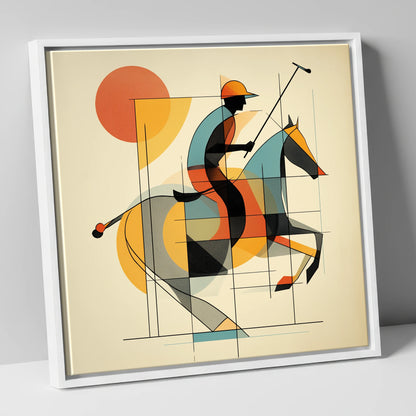 Rhythm of the Chukka polo horse canvas wall art in white frame