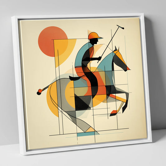 Rhythm of the Chukka polo horse canvas wall art in white frame