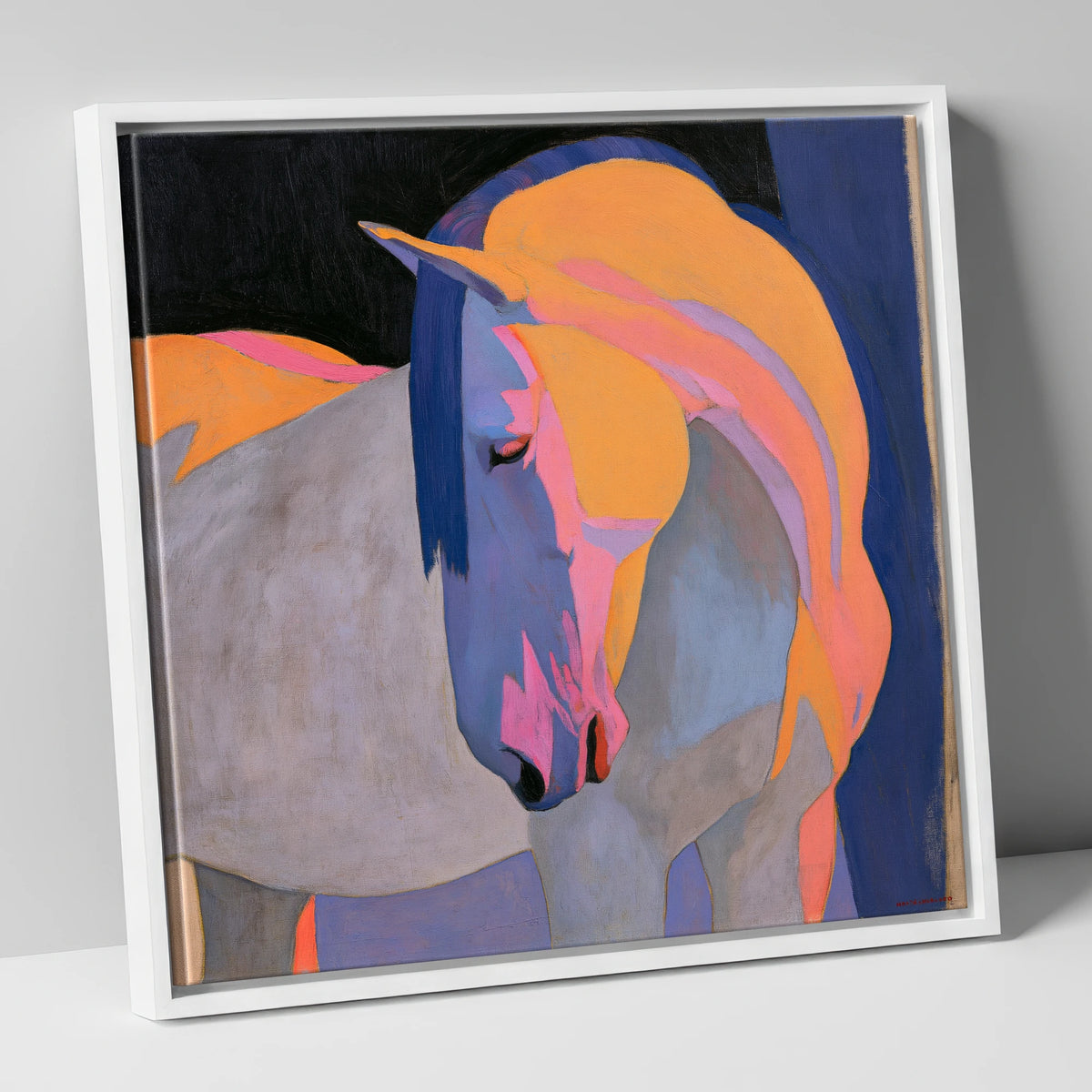 Colourful Painted Grey Horse horse breed canvas wall art in white frame