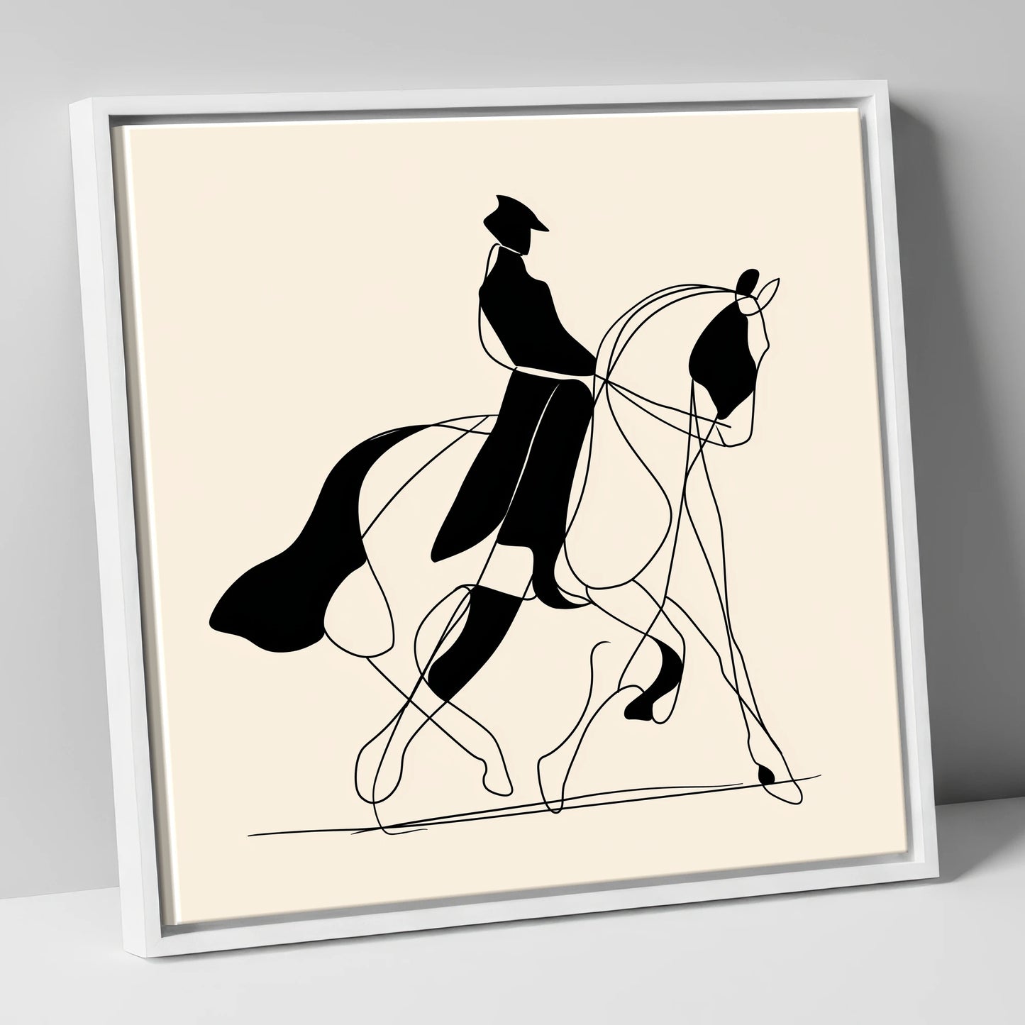 Harmony in Motion dressage horse canvas wall art in white frame