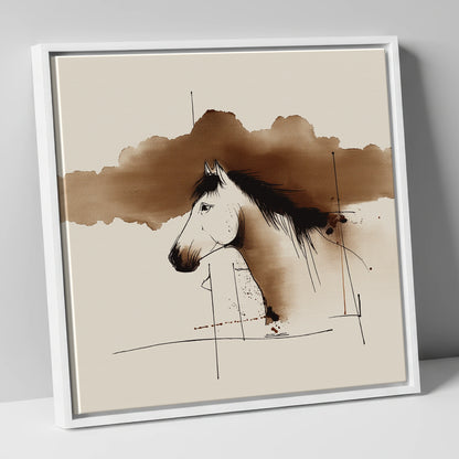 Abstract Sepia Equine Profile horse portrait canvas wall art in white frame