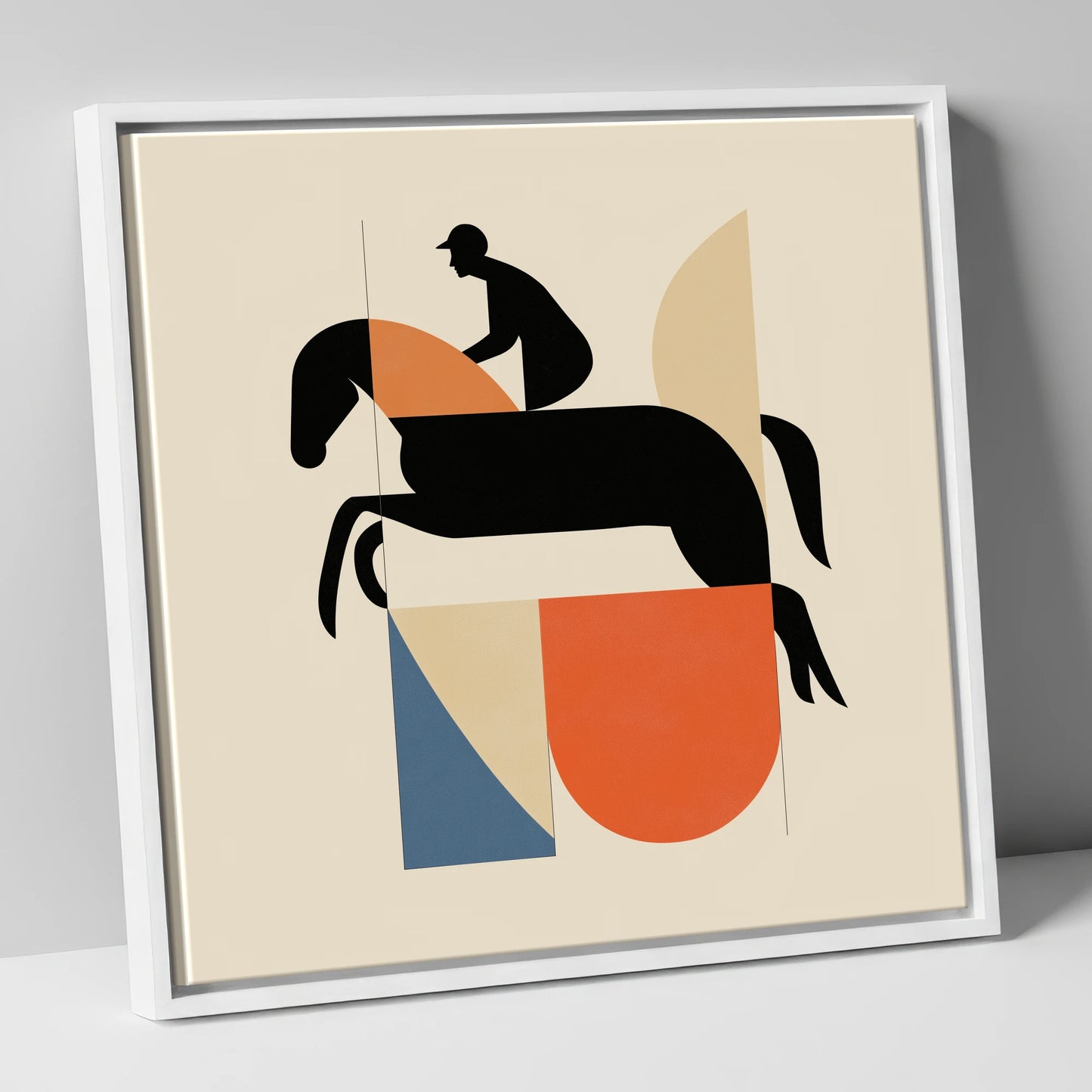 Structured Flight show jumping horse canvas wall art in white frame