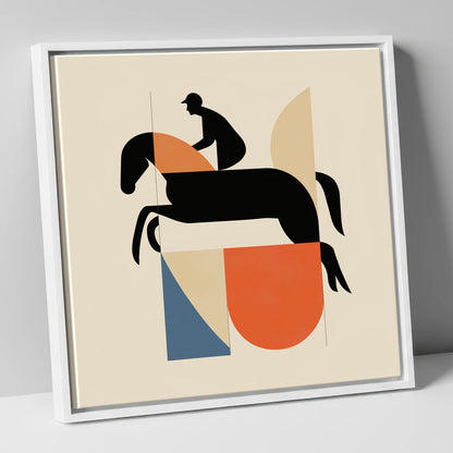 Structured Flight show jumping horse canvas wall art in white frame