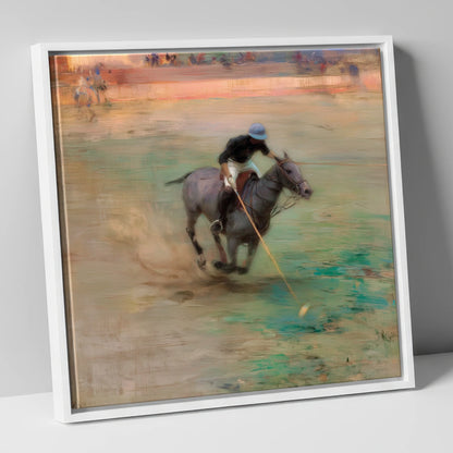 The Mid-Field Drive polo horse canvas wall art in white frame