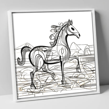Coastline Contours beach horse canvas wall art in white frame