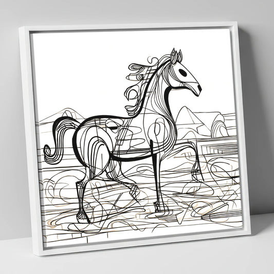 Coastline Contours beach horse canvas wall art in white frame