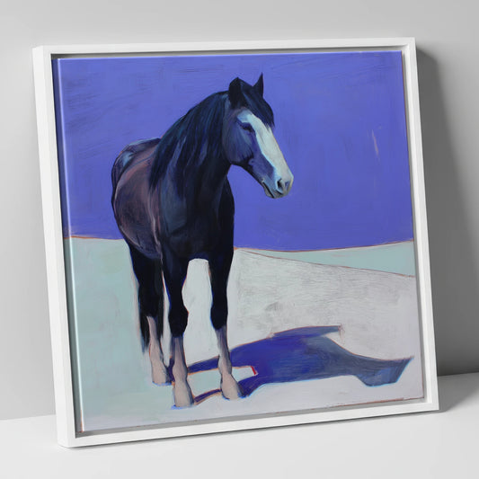 Indigo Solitude horse portrait canvas wall art in white frame
