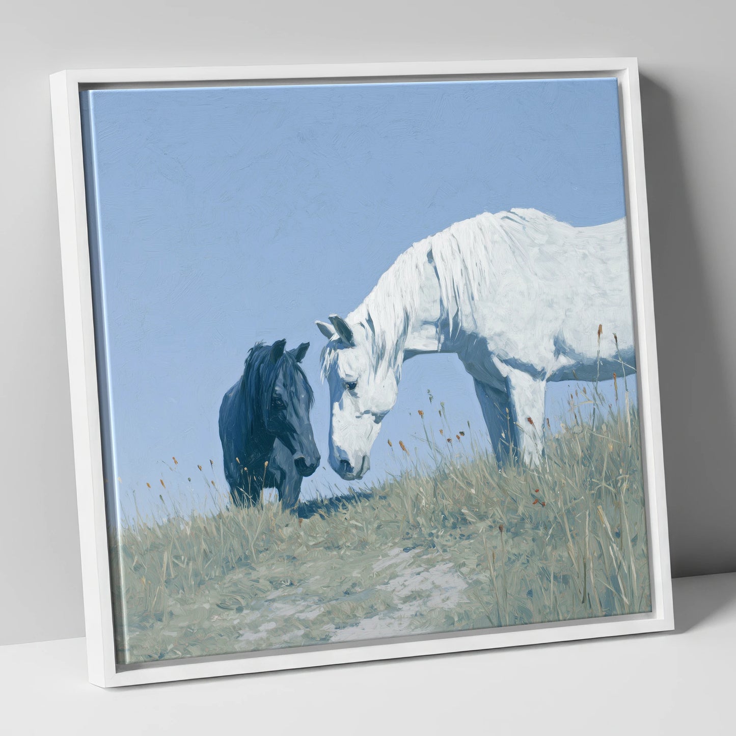 Quiet Connection horse portrait canvas wall art in white frame
