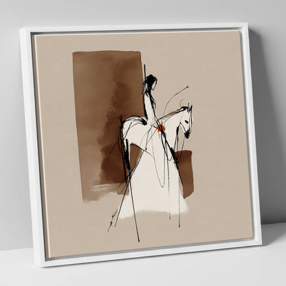 Sepia Rider Silhouette horse & rider canvas wall art in white frame