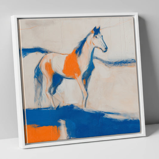 Ultramarine and Orange Profile horse portrait canvas wall art in white frame