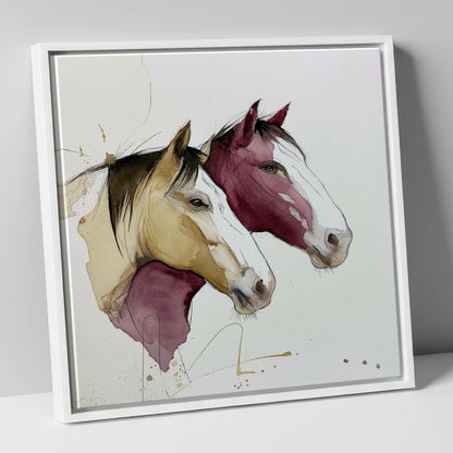 Earthy Equine Profiles wild horses canvas wall art in white frame
