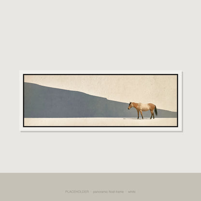 Quiet Contours Horse Landscape panoramic canvas wall art in white float frame