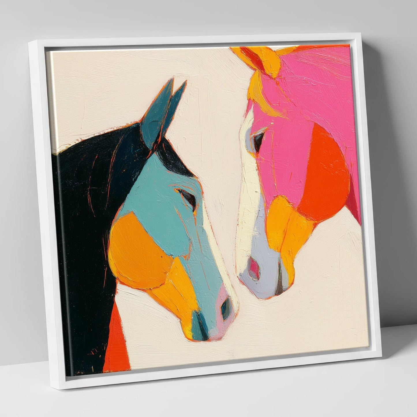 Vivid Connection horse portrait canvas wall art in white frame
