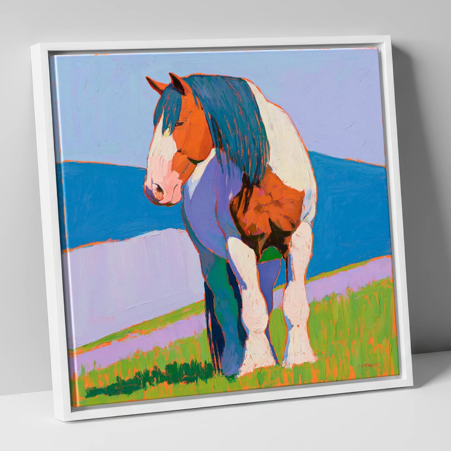 Vibrant Coloured Heavy Horse horse breed canvas wall art in white frame