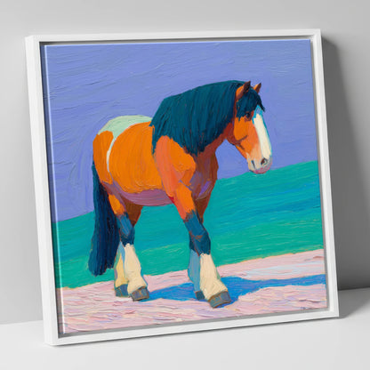 Vibrant Heavy Horse working horse canvas wall art in white frame