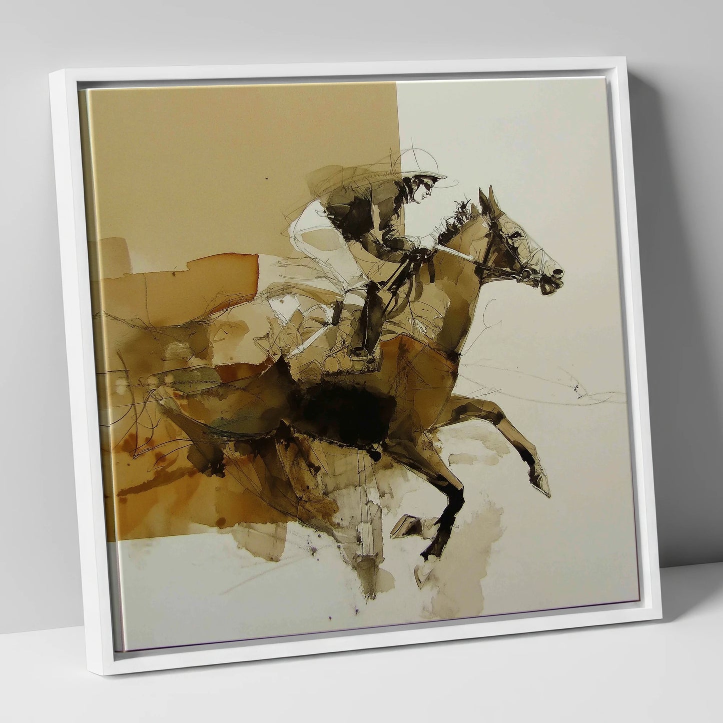The Full Stretch racing horse canvas wall art in white frame