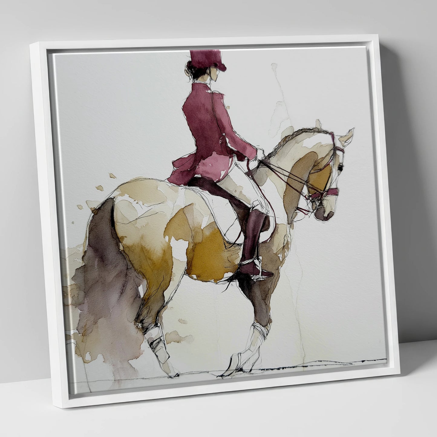 The Collected Frame dressage horse canvas wall art in white frame