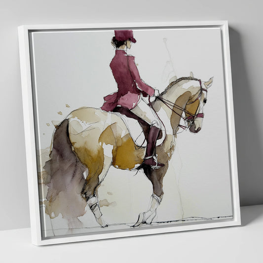 The Collected Frame dressage horse canvas wall art in white frame