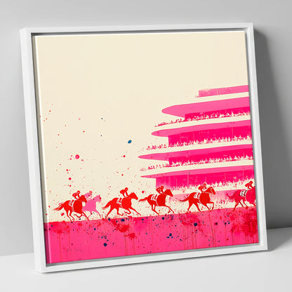 Magenta Grandstand Sprint racing horse canvas wall art in white frame