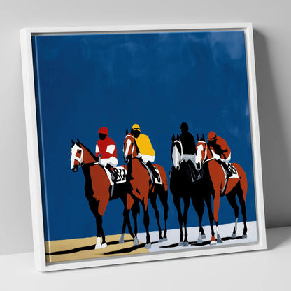 Bold Silks Under Blue racing horse canvas wall art in white frame