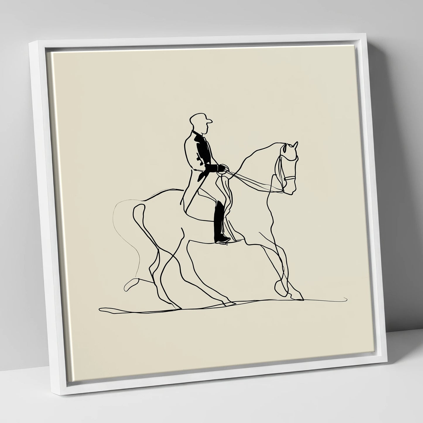 Elegance in Motion dressage horse canvas wall art in white frame