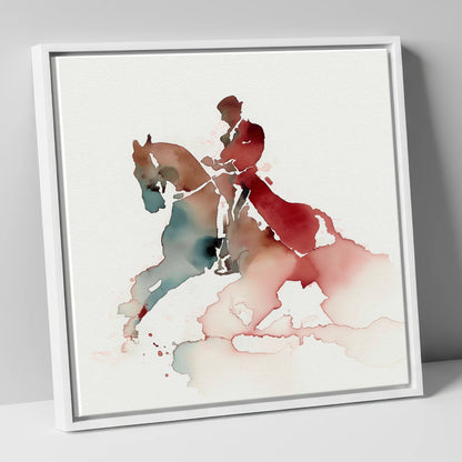 Crimson Passage dressage horse canvas wall art in white frame
