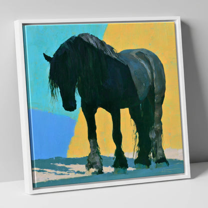 Heavy Horse Blue and Yellow horse breed canvas wall art in white frame